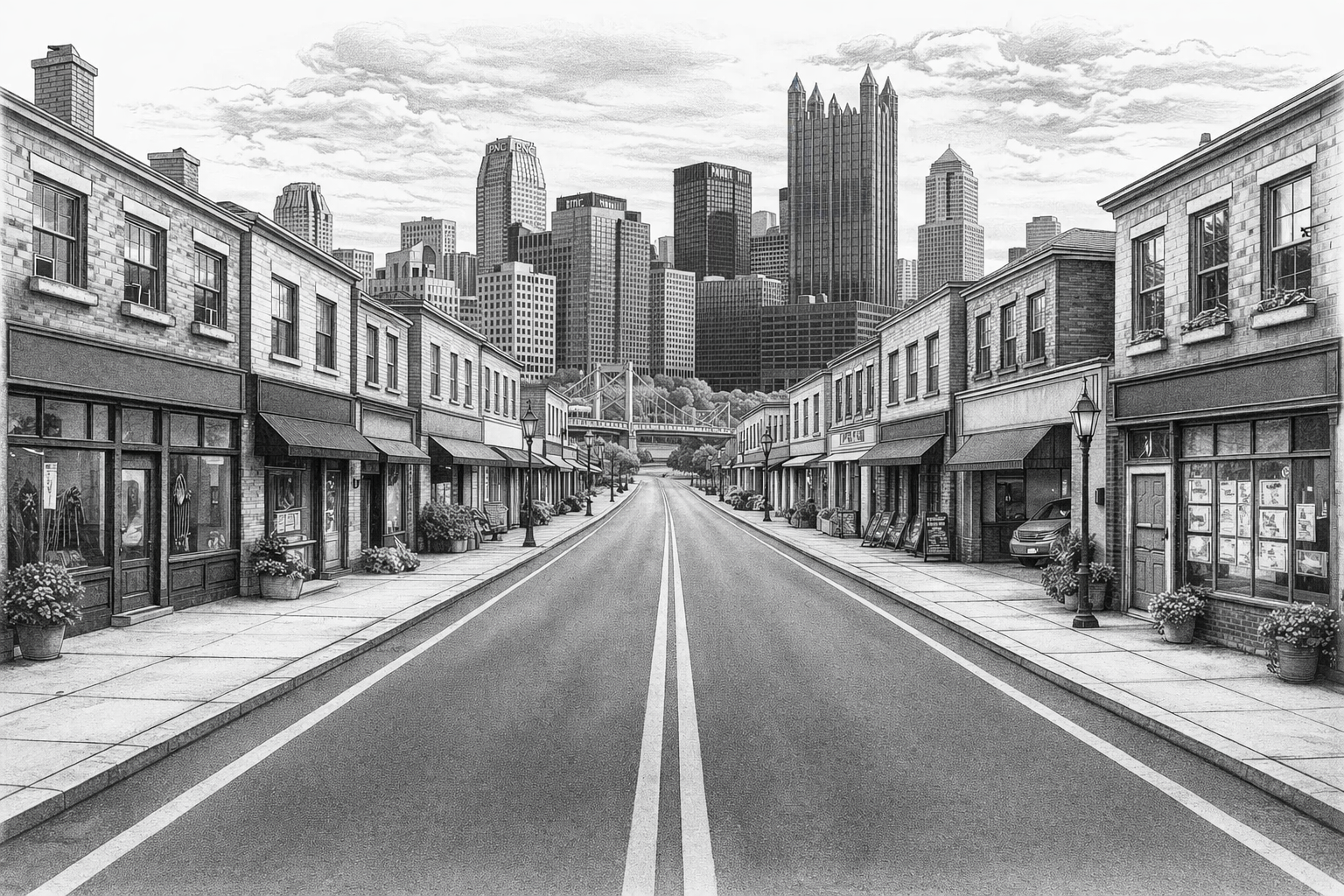 Black and white Pittsburgh skyline